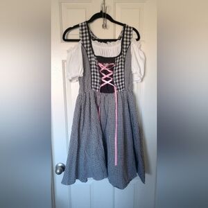 Populus Dirndl Black and White Gingham Dress with Pink Accents NWT